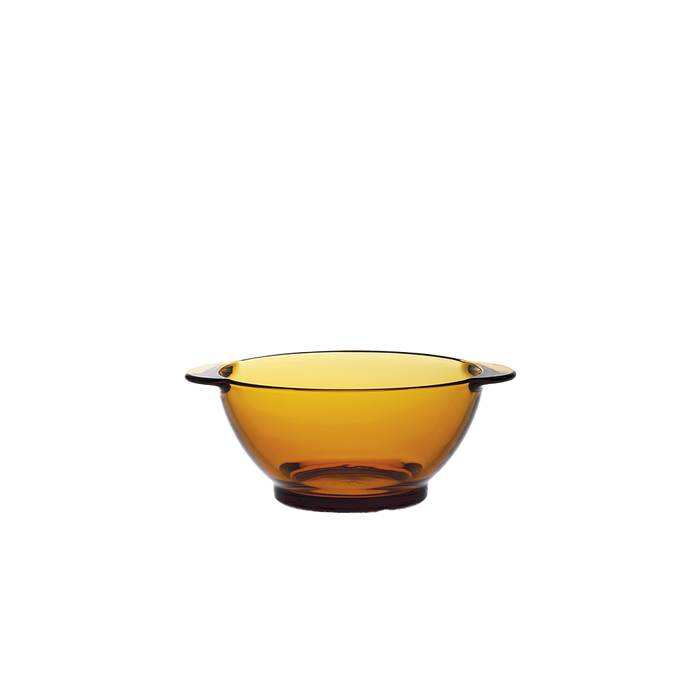 Duralex Lys. Amber Yellow Glass Bowl with Handles. Le bol à oreilles en verre jaune. 