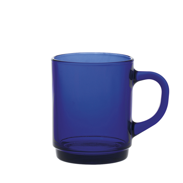Duralex Versailles. Sapphire Blue Glass Mug. La tasse en verre bleu saphir.