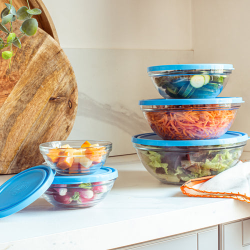 Freshbox Round storage container with blue lid, Set of 10