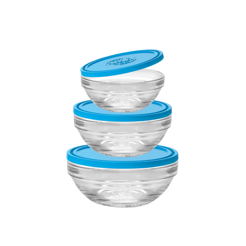 Round Bowl Set with Blue Lids – 3 Piece (12cm, 17cm, 23cm)