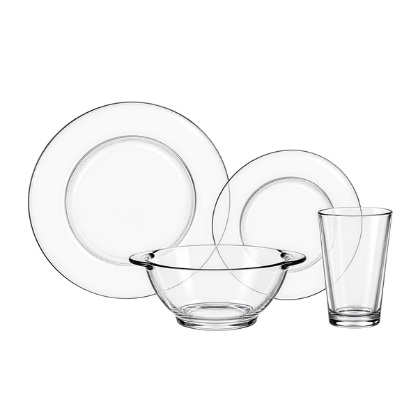 Service de table 18 pièces Lys transparent (assiettes plates, dessert et bols)