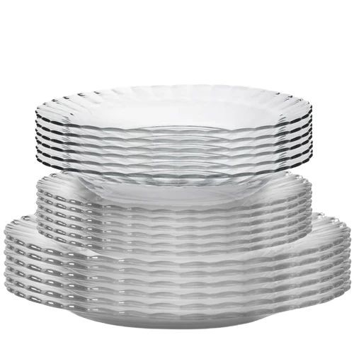 Picardie Clear Glass Plate Set (18-Piece) – 6 Dinner Plate , 6 Salad Plate And 6 Deep Plate