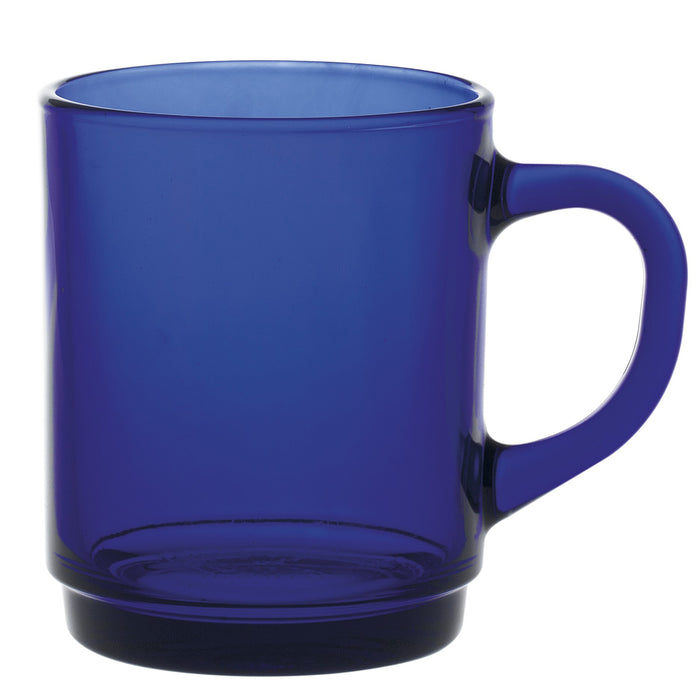 Duralex Lys. Sapphire Blue Glass Mug. La tasse en verre bleu saphir