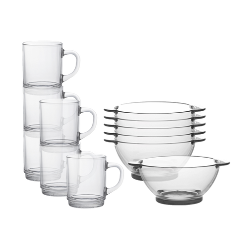 Versailles Mug & Lys Bowl with Handles Set – 12 Piece Breakfast Set