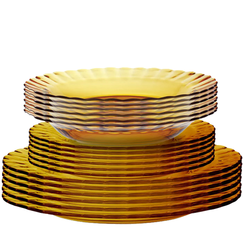 Picardie Amber Glass Dinner Set (18-Piece) – 6 Dinner Plate 26cm, 6 Plate 23cm And 6 Deep Plate