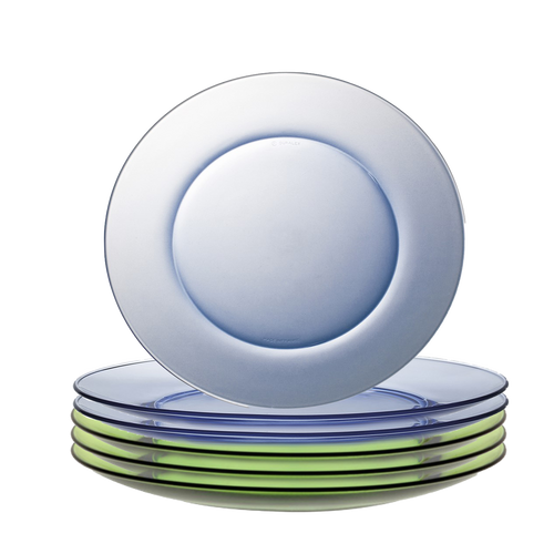 Duralex Lys Green & Marine Glass Plates – Set of 6 (3xeach) – 23cm
