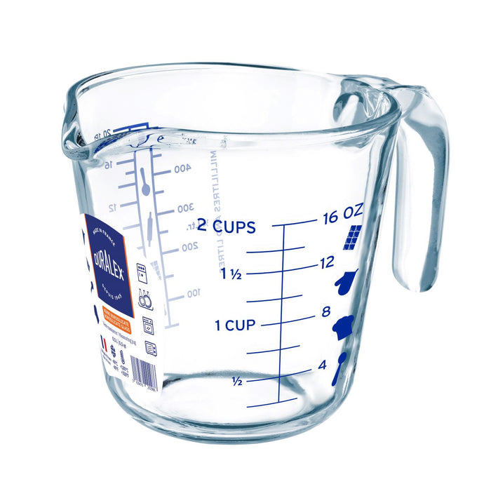 Duralex Ovenchef. Clear Glass .05L Measuring Cup. Tasse à mesurer en verre transparent de 0,05 L.