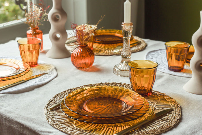 Amber Yellow Glass Dinnerware Tableware Set